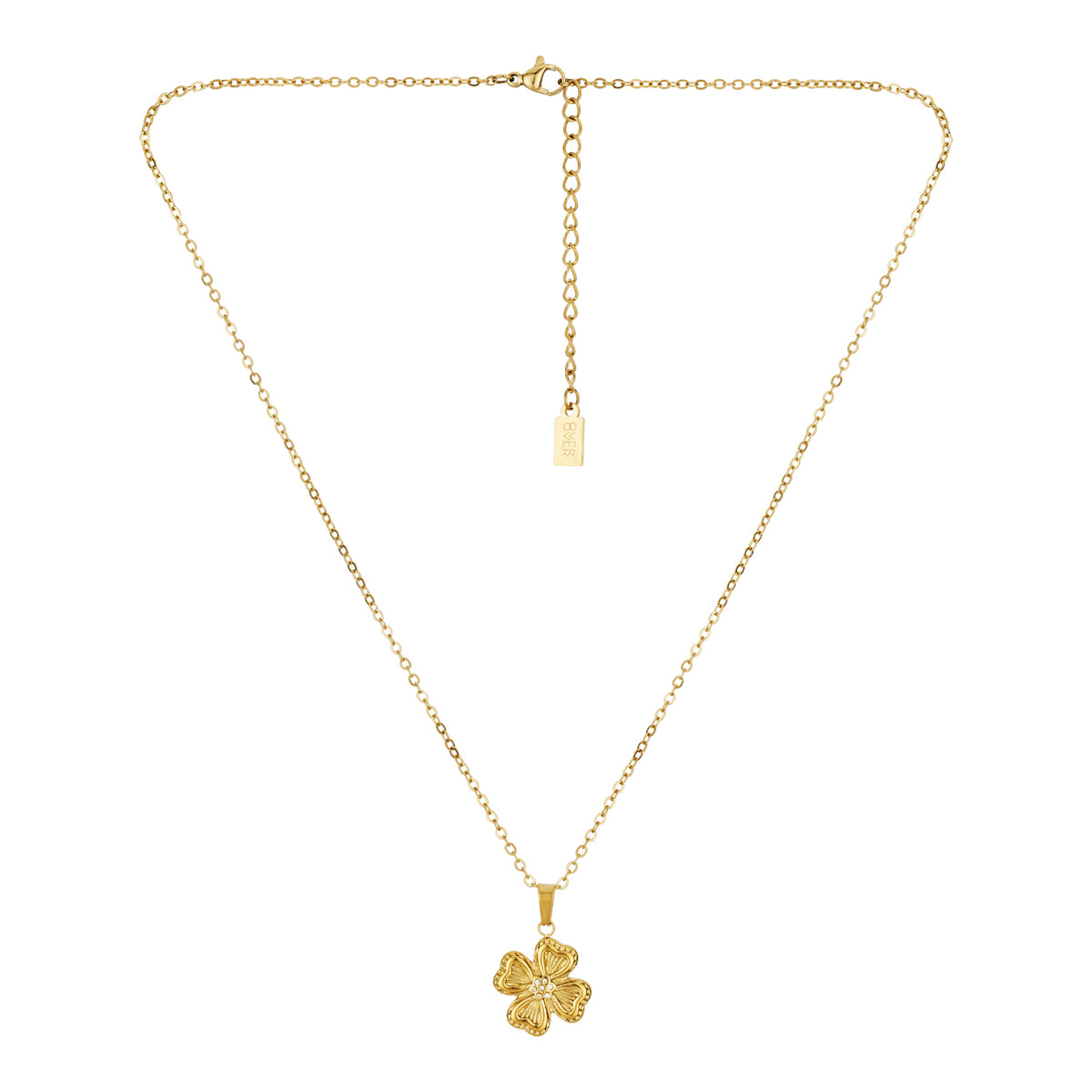 Over & Over 14k Gold Stainless Steel Sunray Clover Necklace