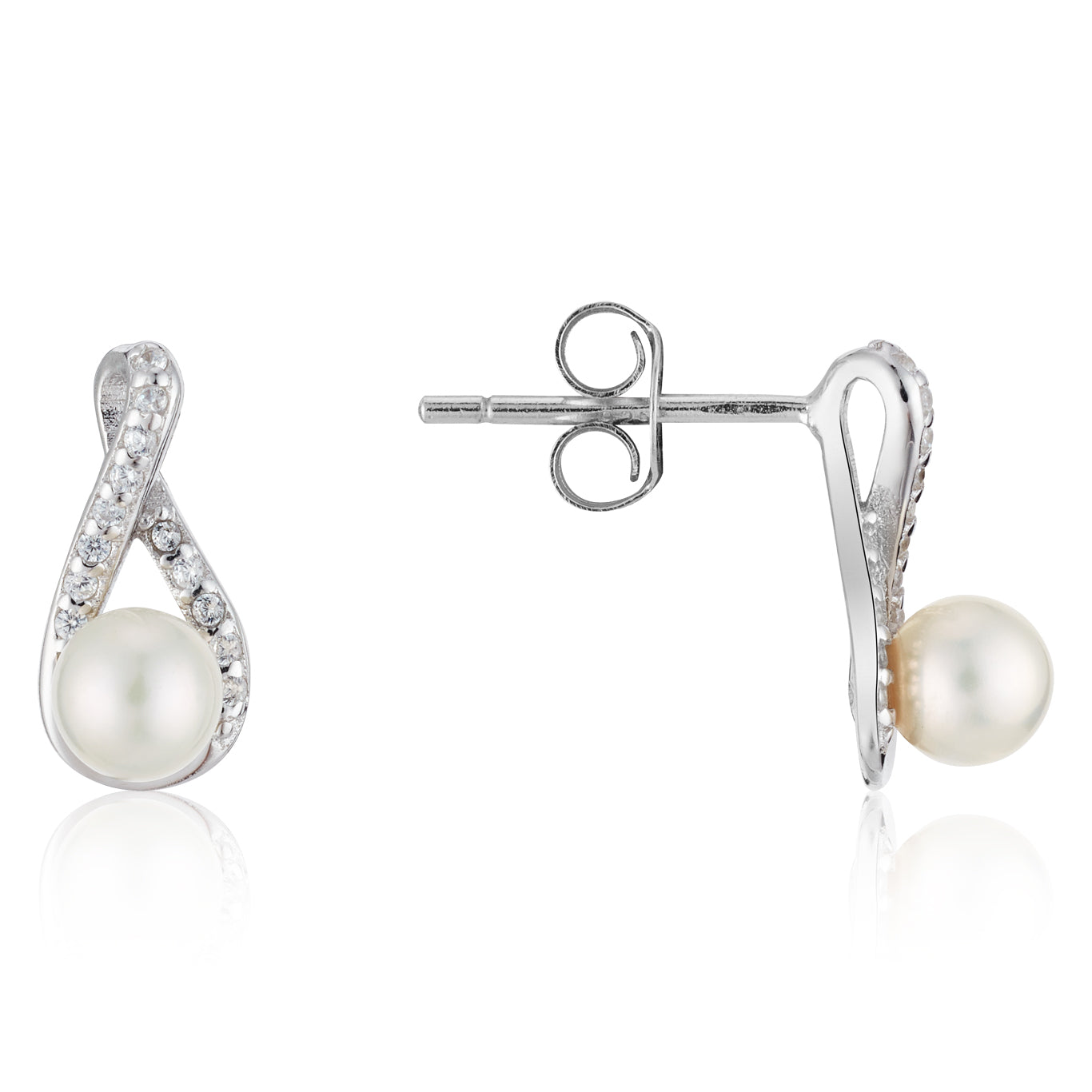 Argento Silver CZ Infinity Pearl Studs