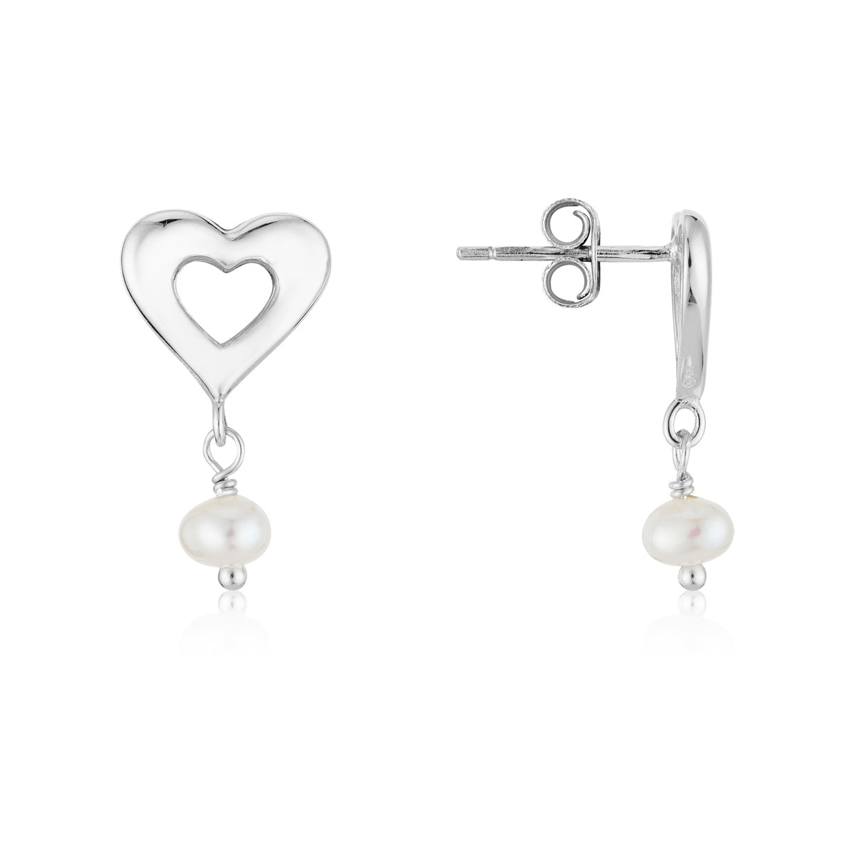 Argento Silver Pearl Heart Drop Earrings
