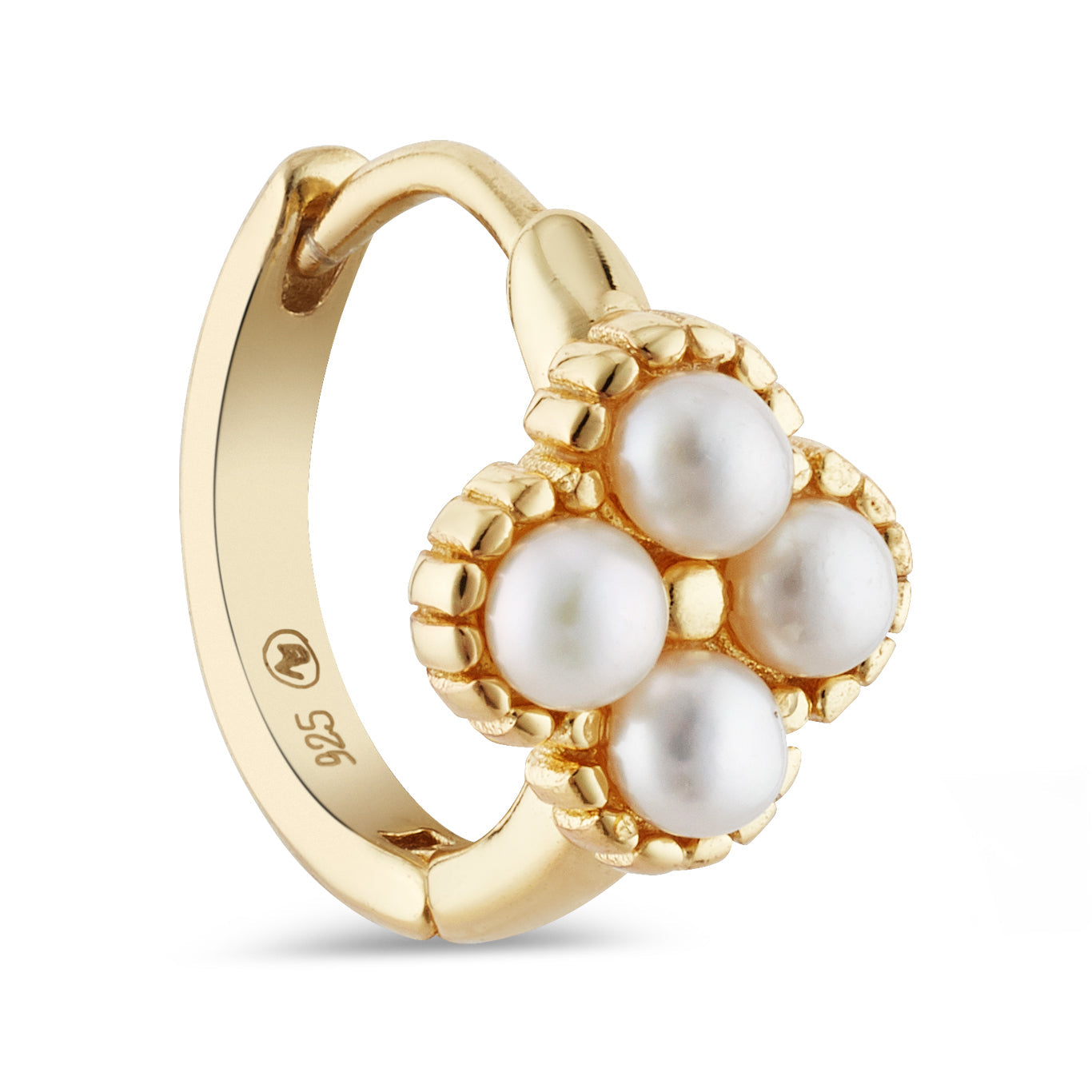 Argento Gold Freshwater Pearl Clover Hoop Earrings
