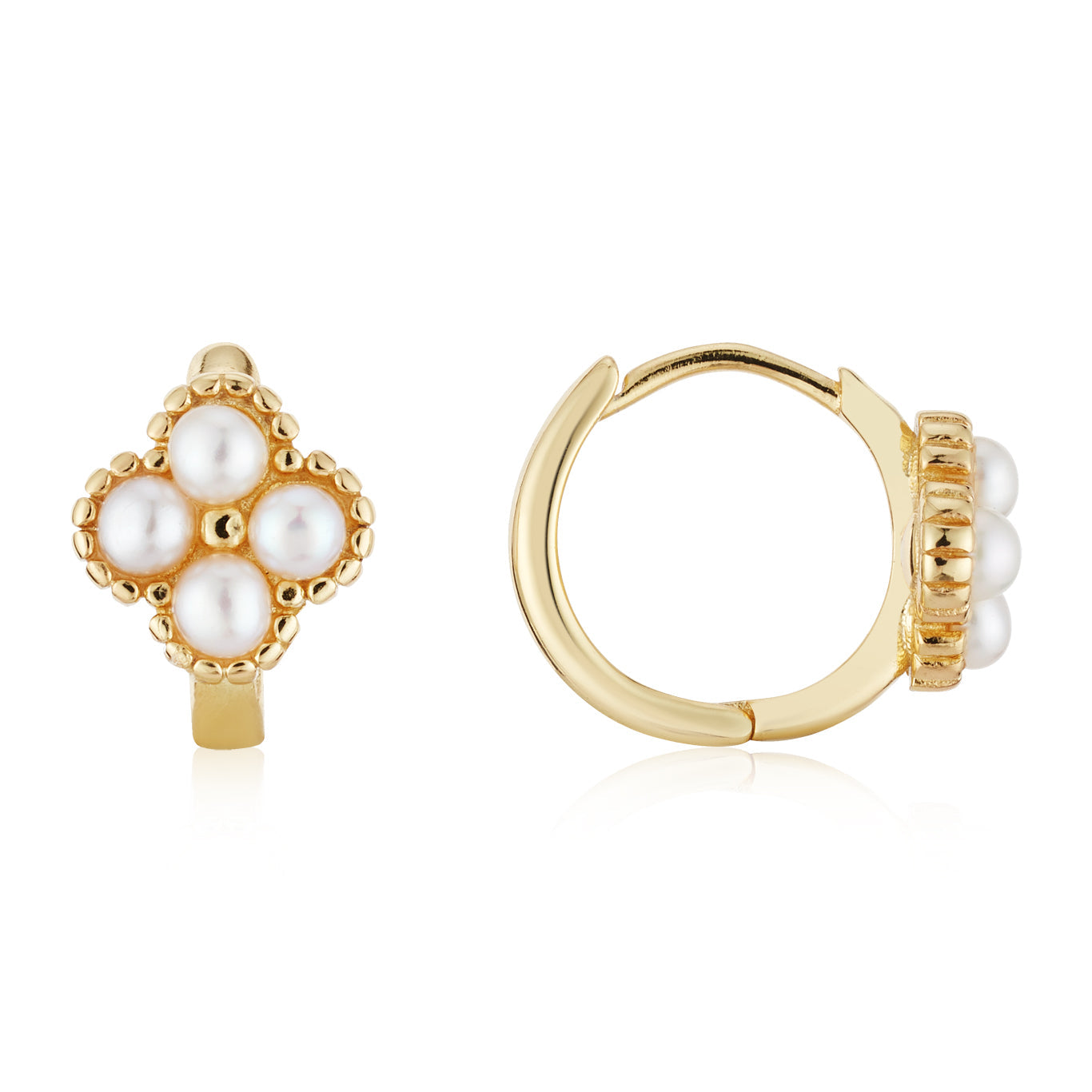 Argento Gold Freshwater Pearl Clover Hoop Earrings