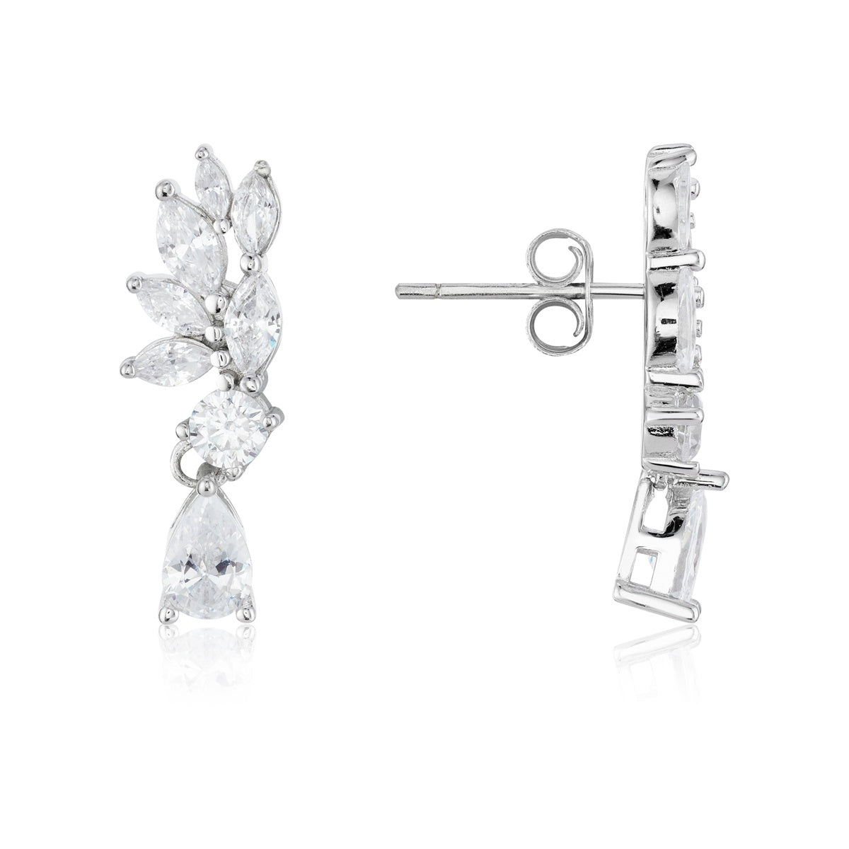 Argento Silver Marquise Fan Cluster Drop Earrings