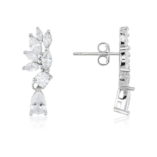 Argento Silver Marquise Fan Cluster Drop Earrings