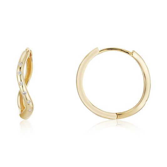Argento Gold Fluid Wave CZ Hoop Earrings