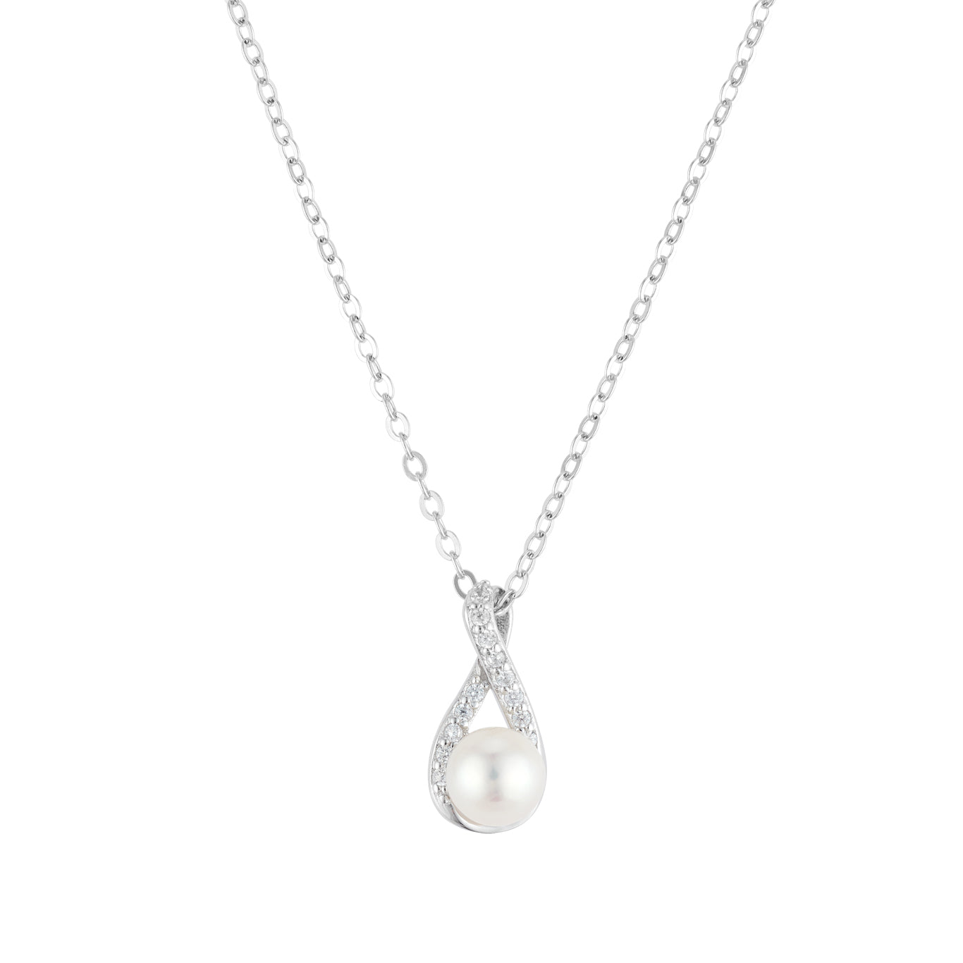Argento Silver CZ Infinity Pearl Neclace