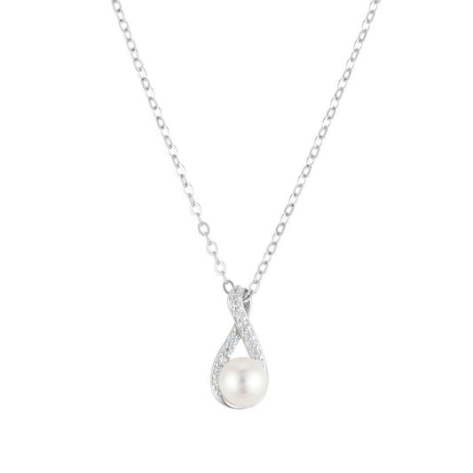 Argento Silver CZ Infinity Pearl Neclace