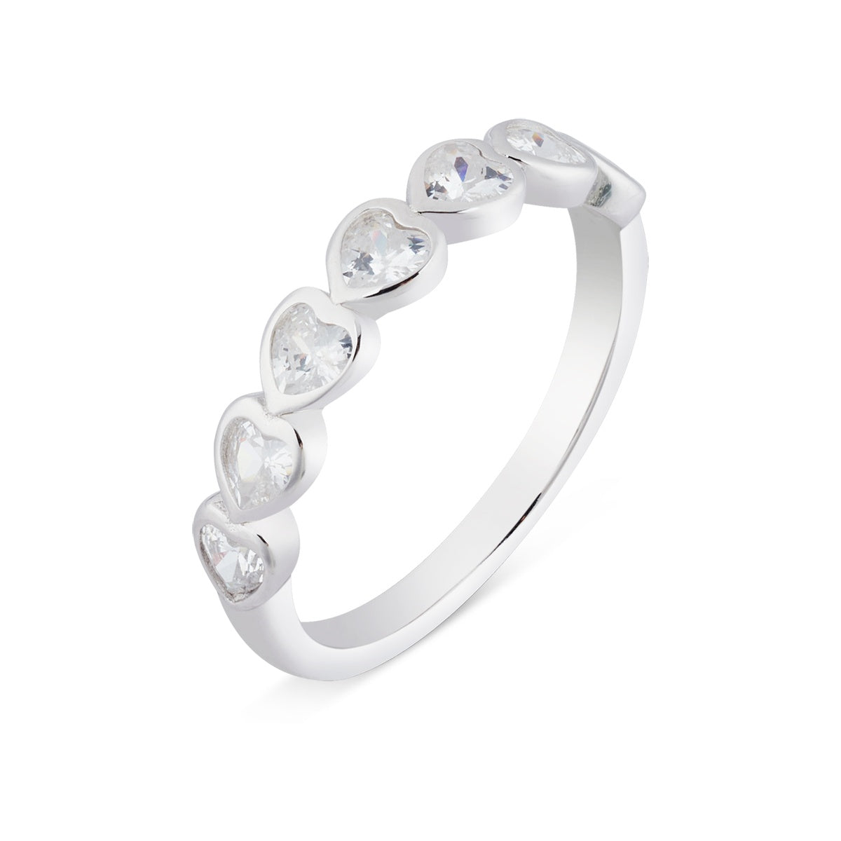 Argento Silver Heart CZ Band Ring