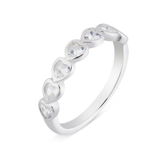Argento Silver Heart CZ Band Ring