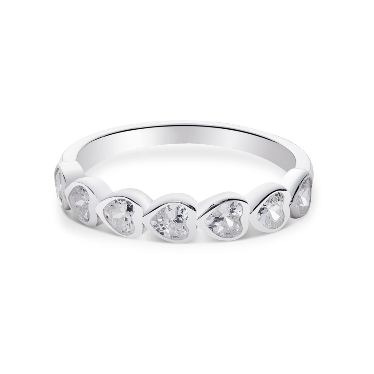 Argento Silver Heart CZ Band Ring