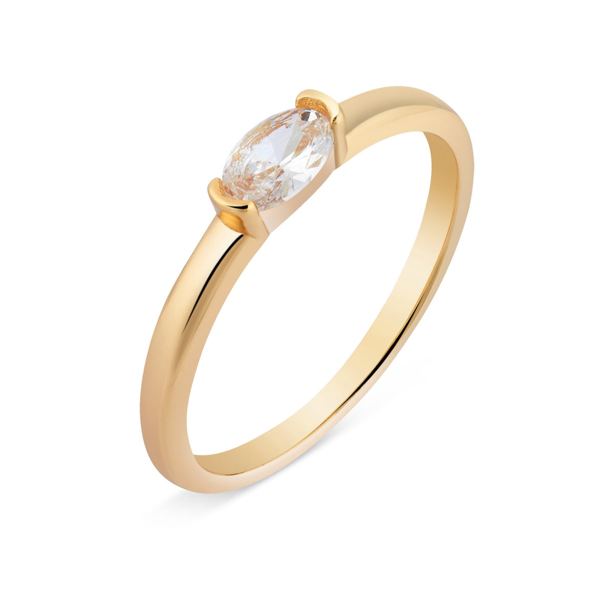 Argento Gold 14k Plated CZ Clear Oval Bezel Ring