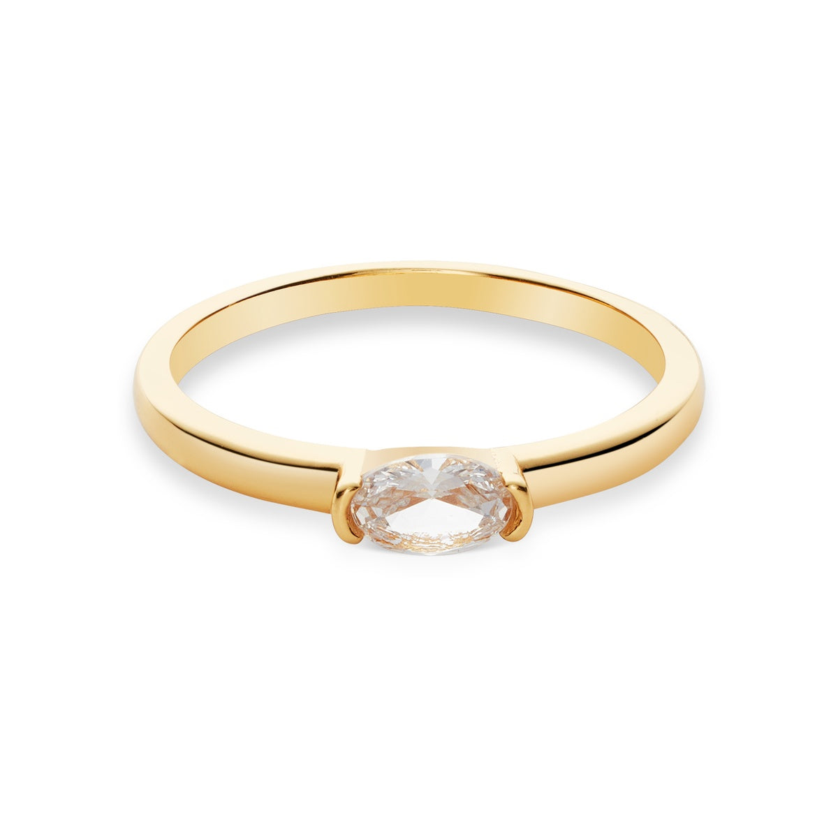 Argento Gold 14k Plated CZ Clear Oval Bezel Ring