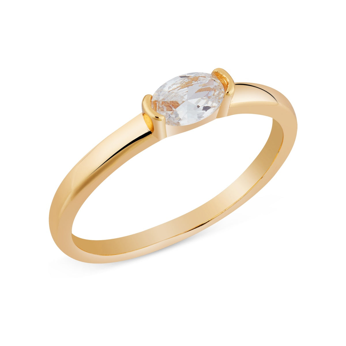 Argento Gold 14k Plated CZ Clear Oval Bezel Ring