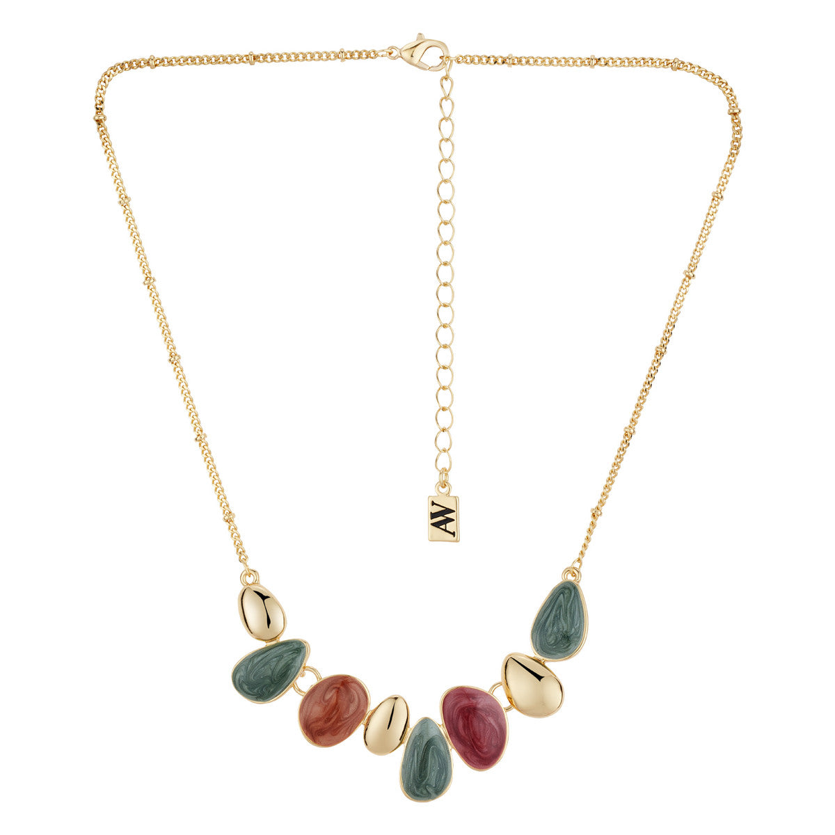 August Woods Gold Red and Green Teardrop Necklace
