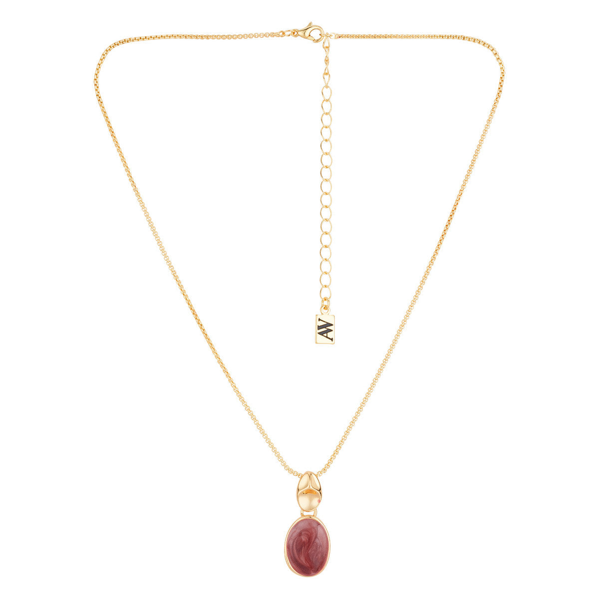 August Woods Gold Red Oval Pendant Necklace