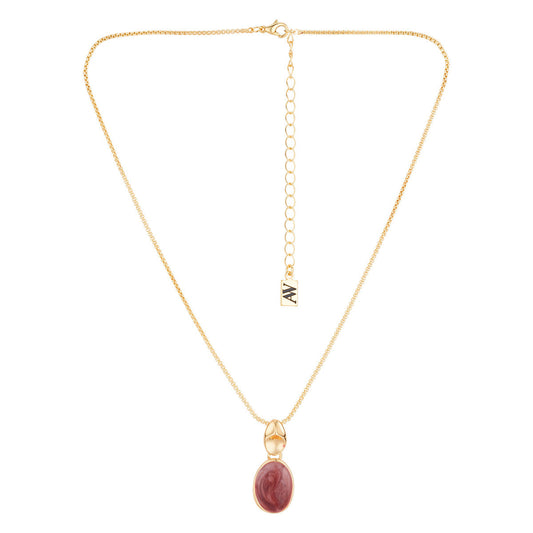 August Woods Gold Red Oval Pendant Necklace