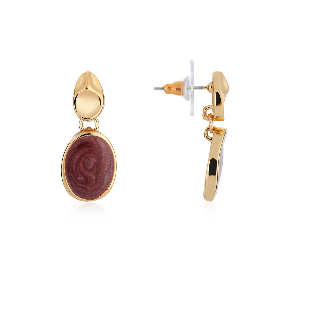 August Woods Gold Red Oval Drop Earrings