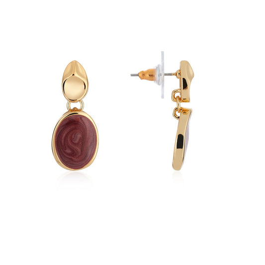 August Woods Gold Red Oval Drop Earrings
