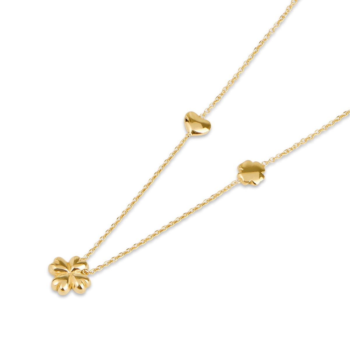 Argento Gold Mini Puff Clover Heart Necklace