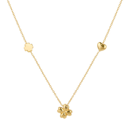 Argento Gold Mini Puff Clover Heart Necklace