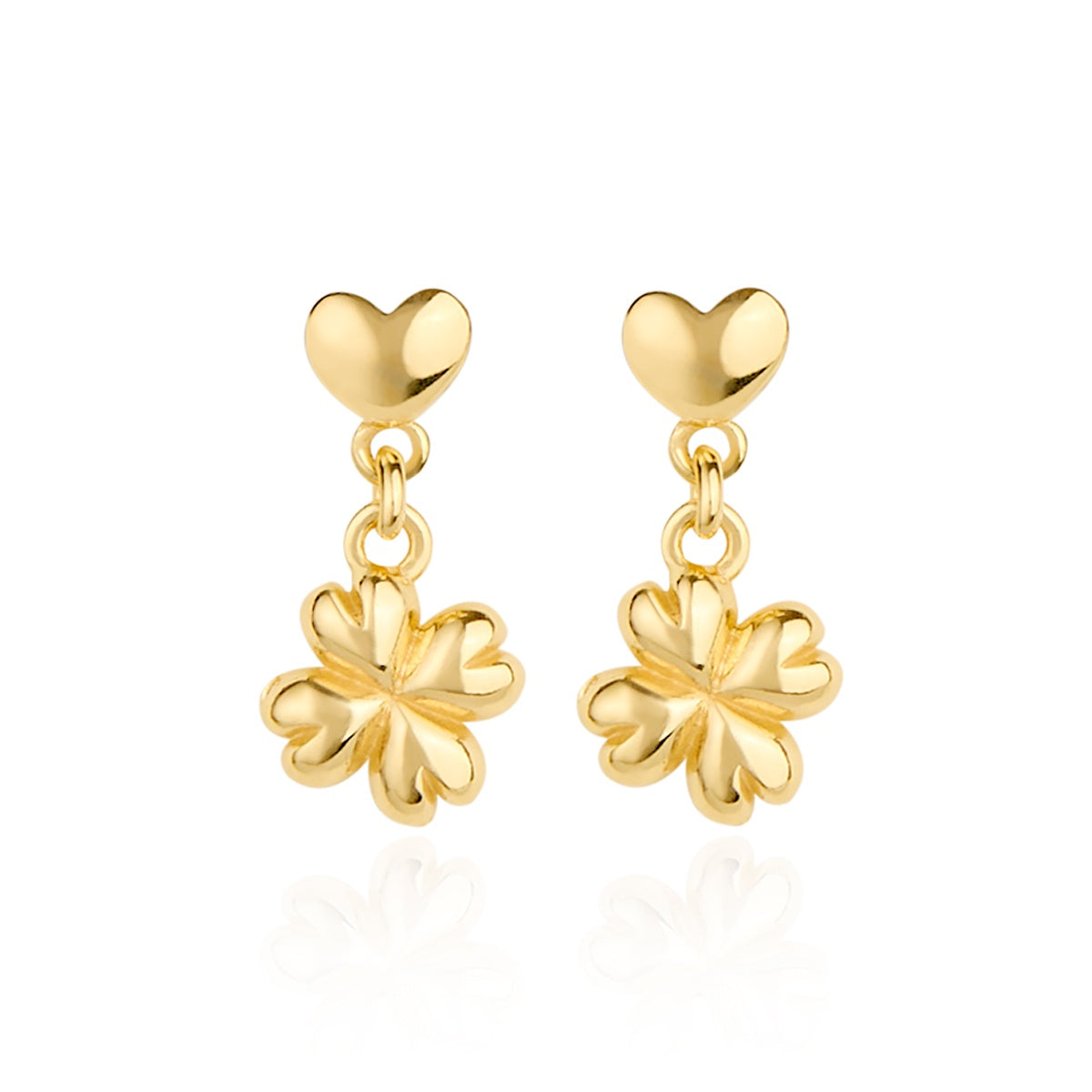 Argento Gold Mini Puff Clover Heart Drop Earrings