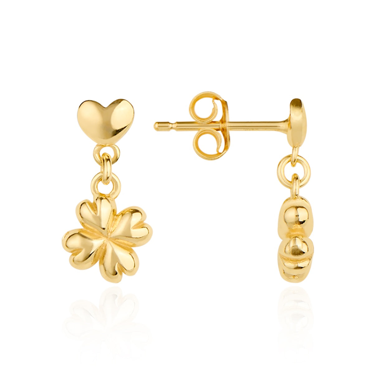 Argento Gold Mini Puff Clover Heart Drop Earrings