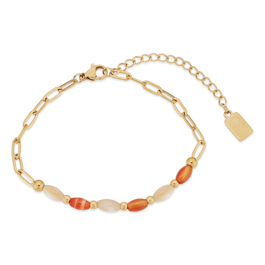 Over & Over Gold Red Agate & Shell Beaded Bracelet