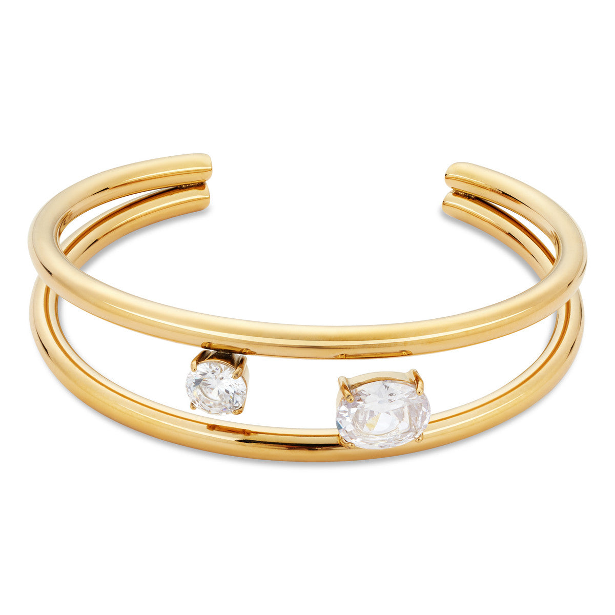Over & Over Gold Stainless Steel Double Band CZ Bangle