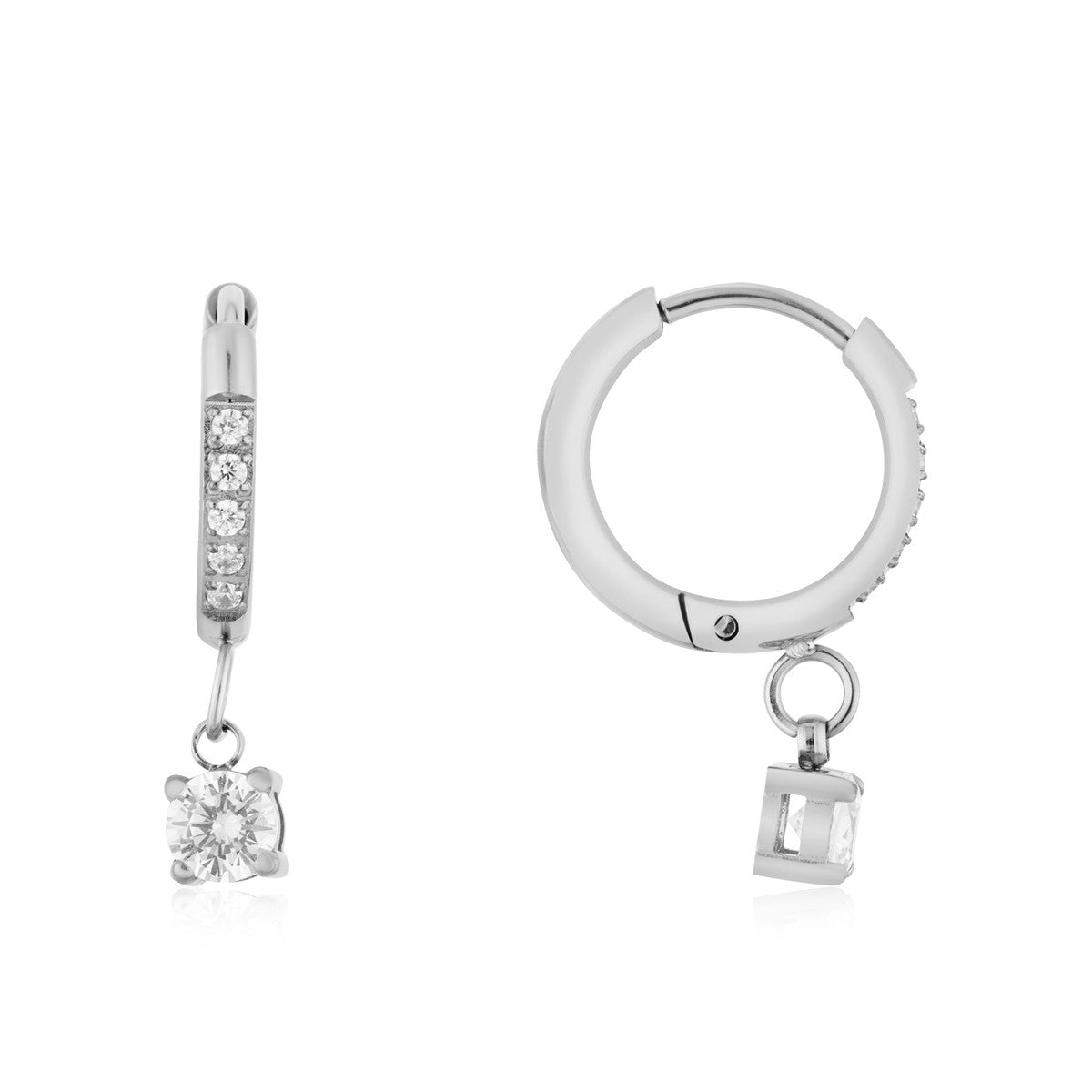 Over & Over Silver Stainless Steel Classic CZ Drop Earrings