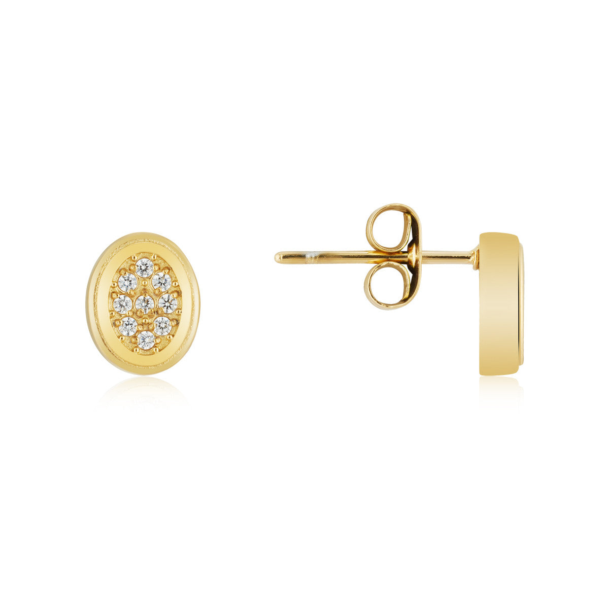 Over & Over Gold Stainless Steel Oval Pavé Studs
