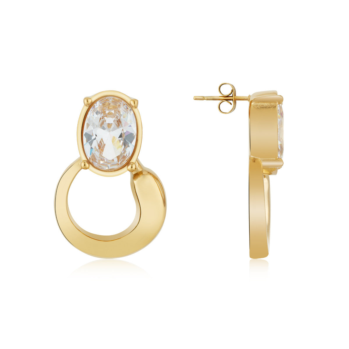 Over & Over Gold Stainless Steel Oval Bezel Drop Earrings