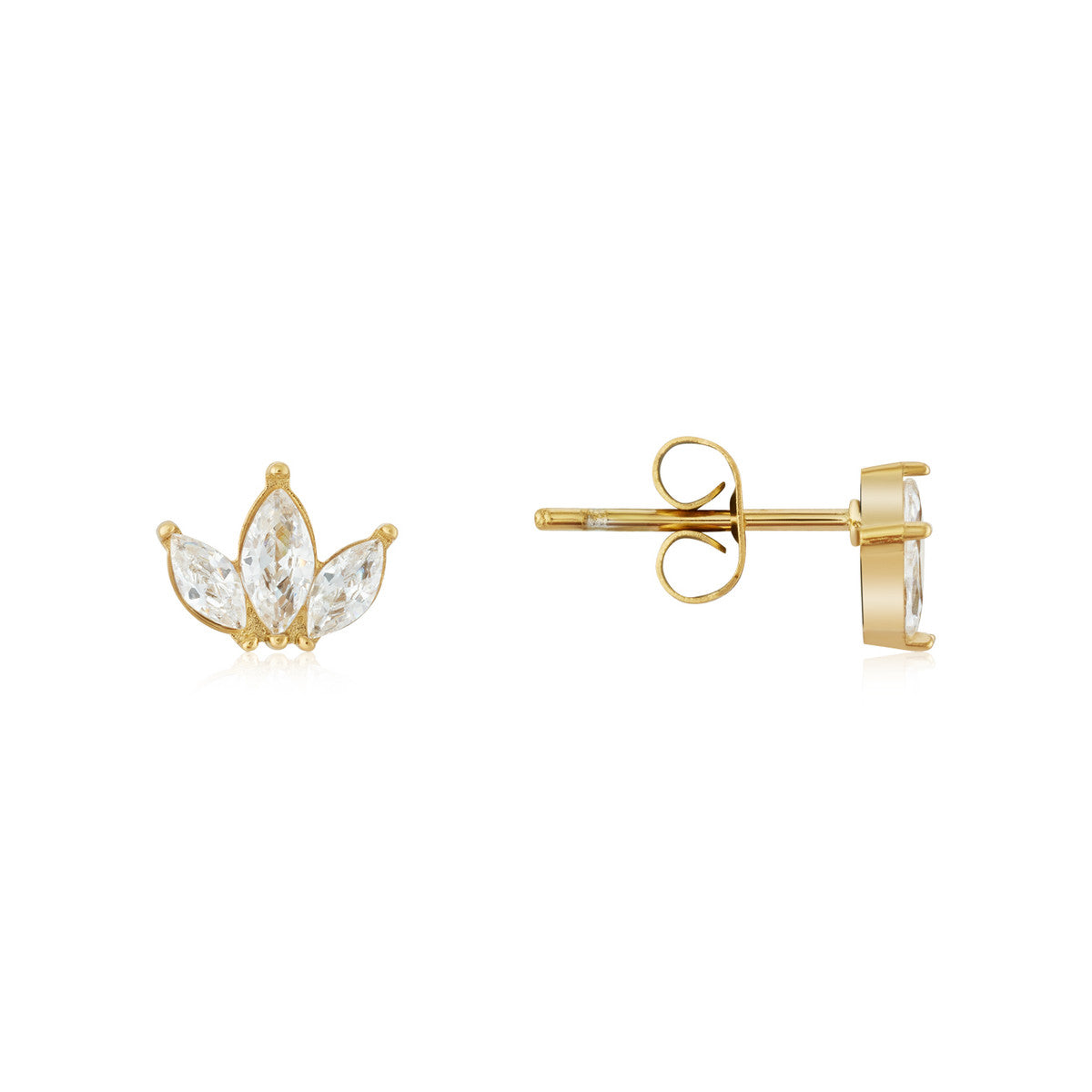 Over & Over Gold Stainless Steel Floral Marquise Studs