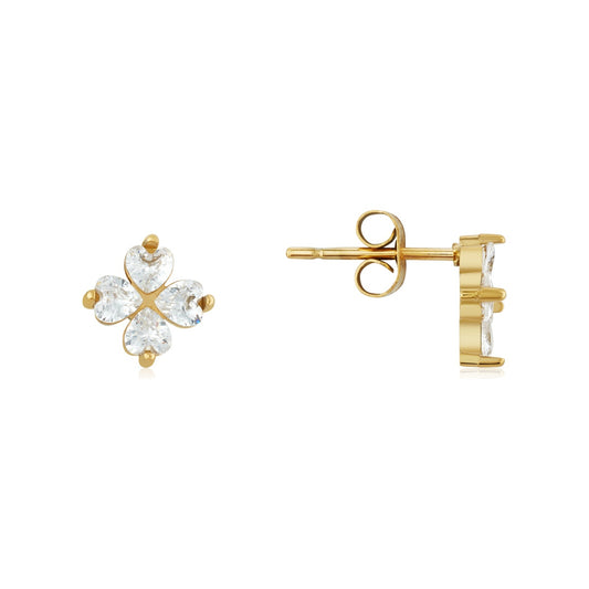 Over & Over Gold Stainless Steel Clover CZ Stud Earrings