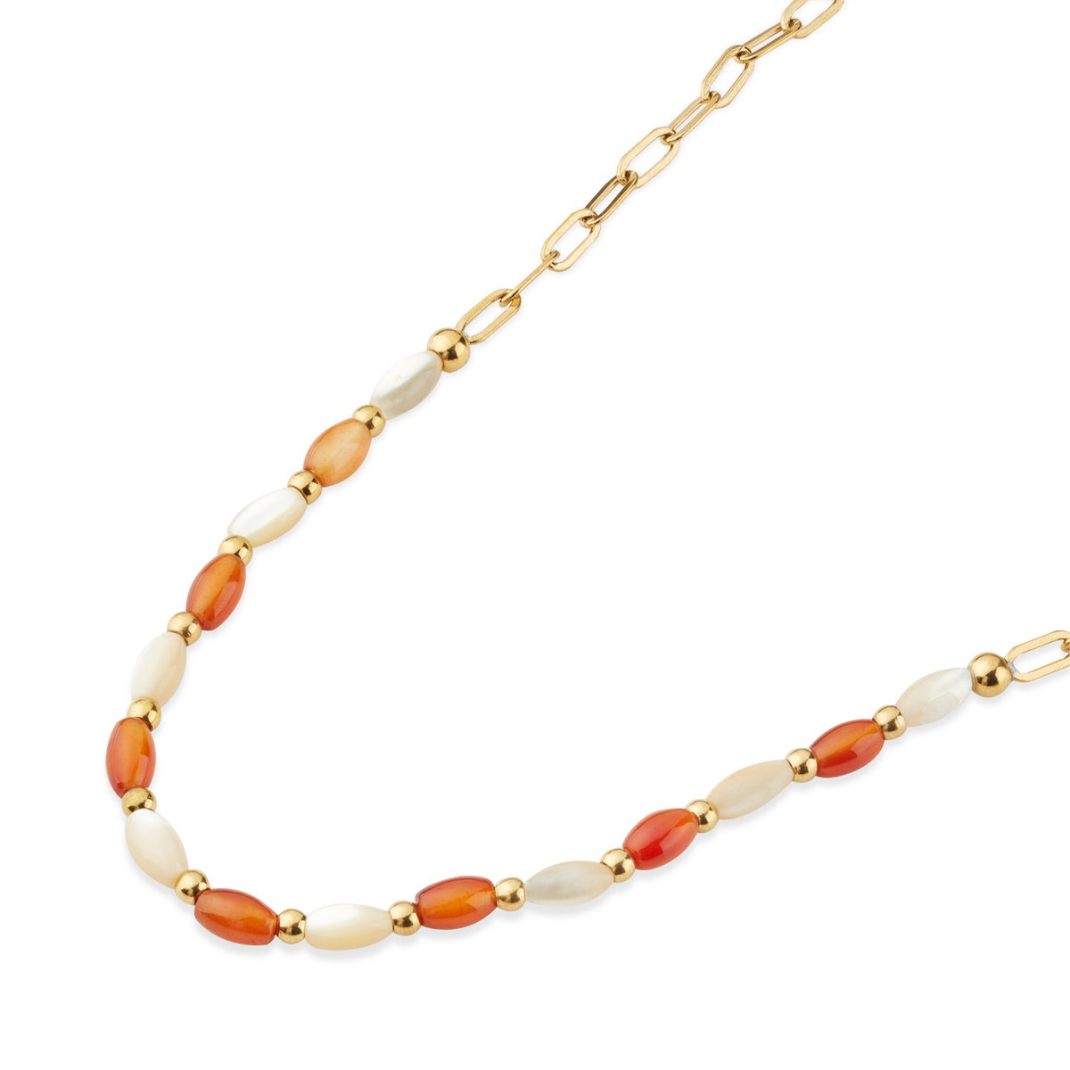 Over & Over Gold Red Agate & Shell Necklace