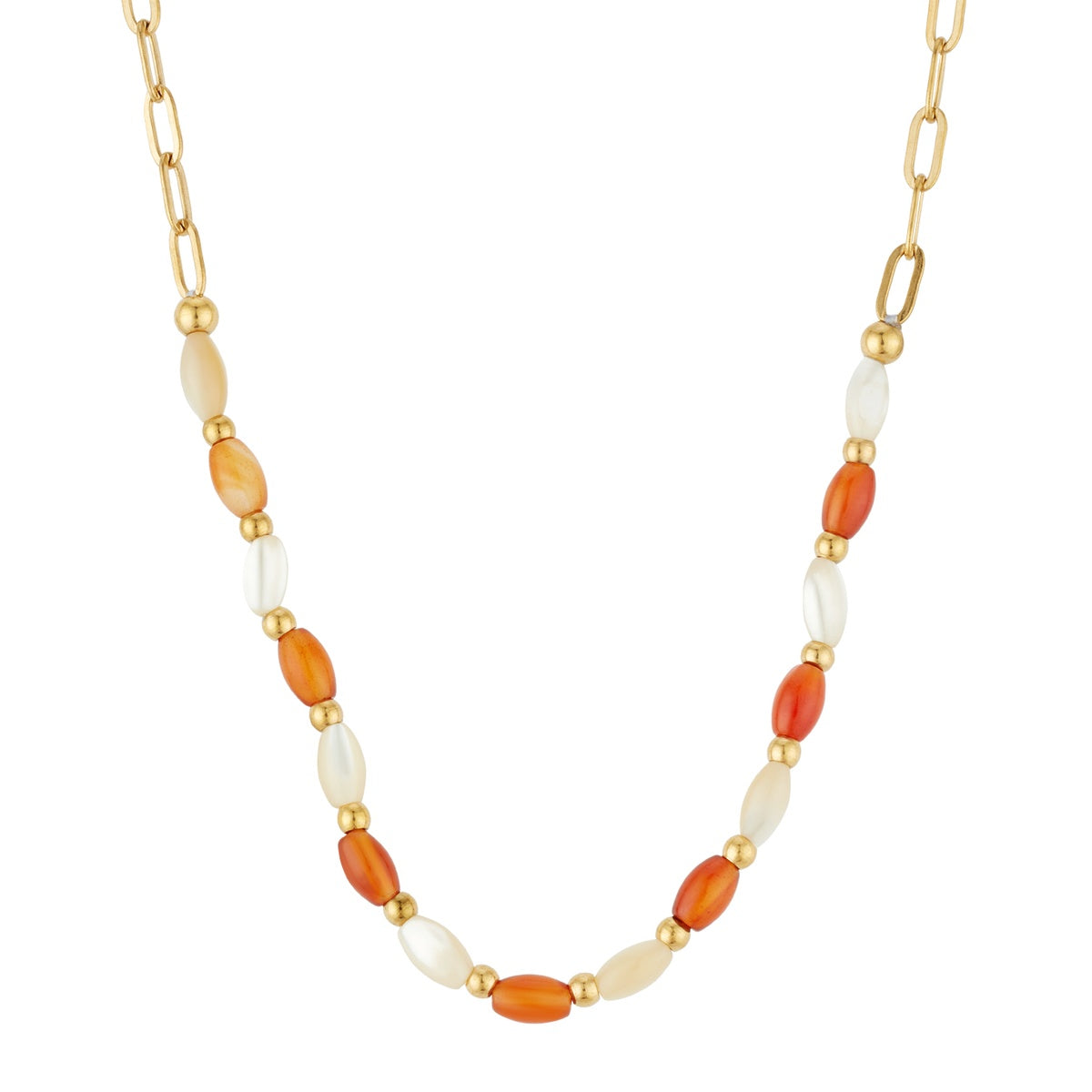 Over & Over Gold Red Agate & Shell Necklace