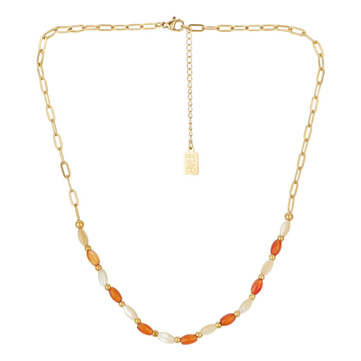 Over & Over Gold Red Agate & Shell Necklace