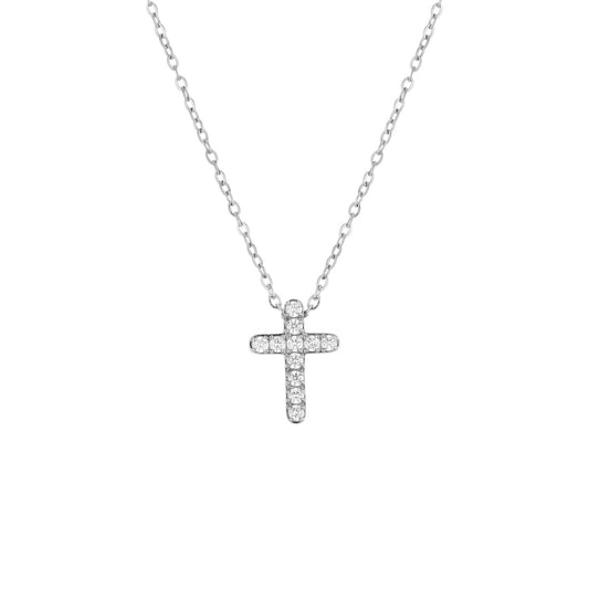 Over & Over Silver Stainless Steel Pavé Cross Necklace