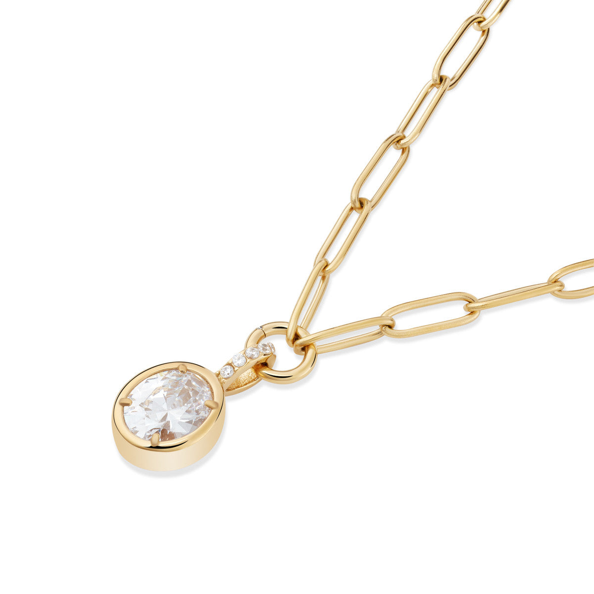 Over & Over Gold Stainless Steel Oval Bezel Chain Necklace
