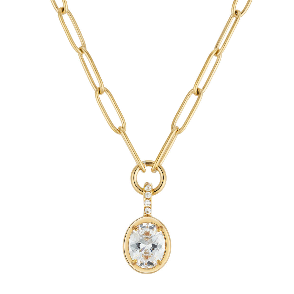 Over & Over Gold Stainless Steel Oval Bezel Chain Necklace
