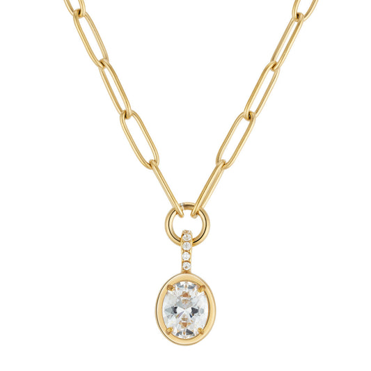 Over & Over Gold Stainless Steel Oval Bezel Chain Necklace