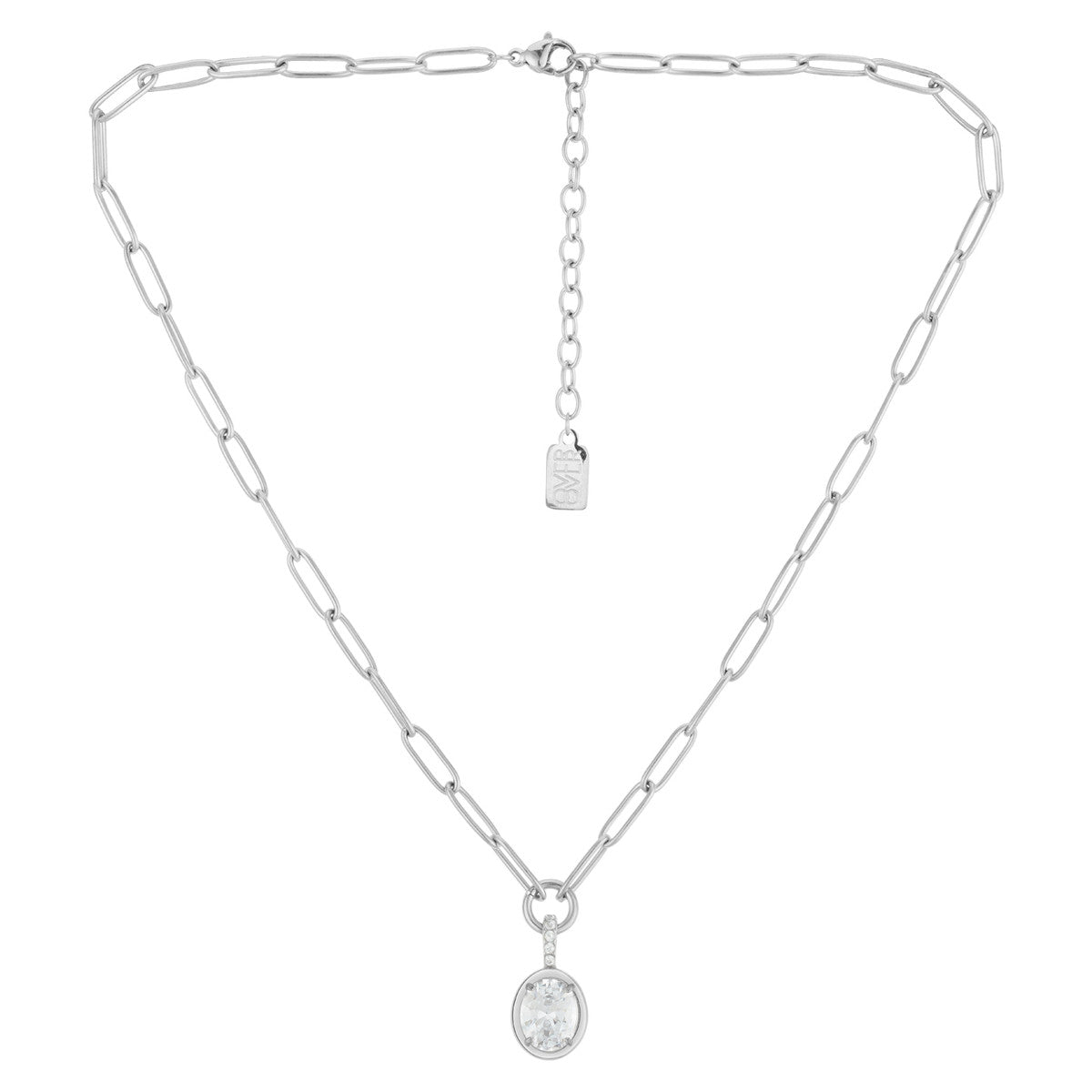 Over & Over Silver Stainless Steel Oval Bezel Chain Necklace