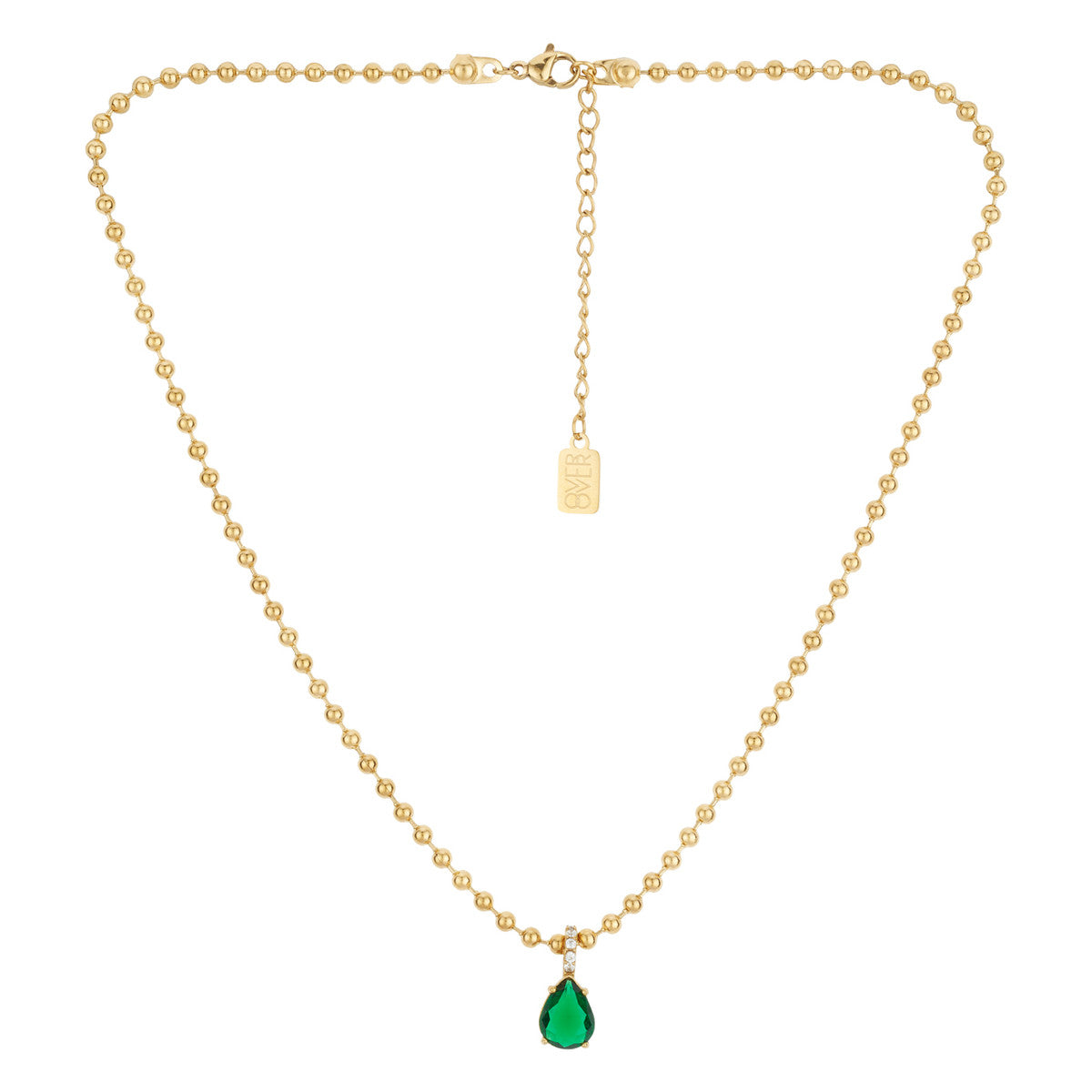 Over & Over Gold Stainless Steel Emerald Pear Beaded Chain Necklace