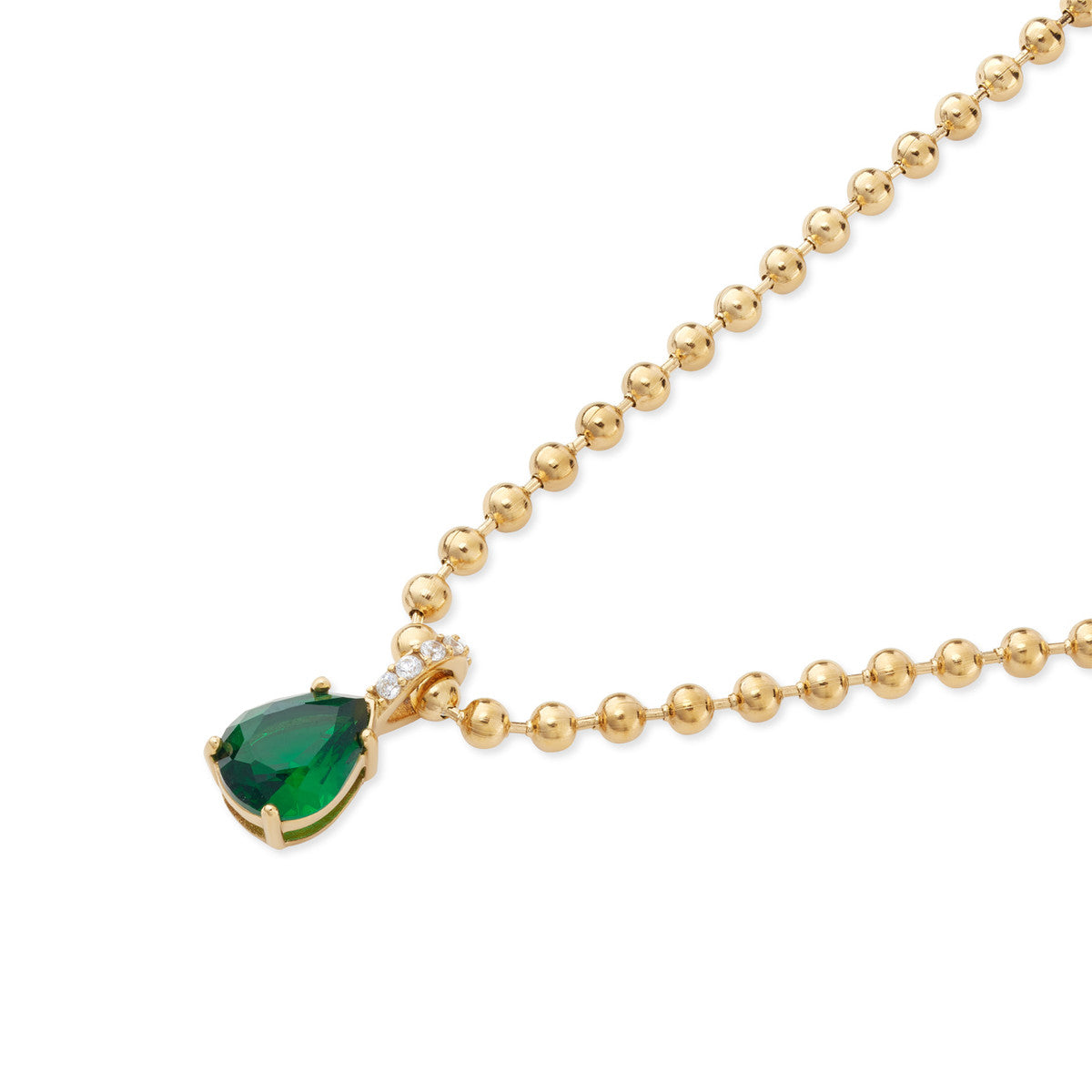 Over & Over Gold Stainless Steel Emerald Pear Beaded Chain Necklace
