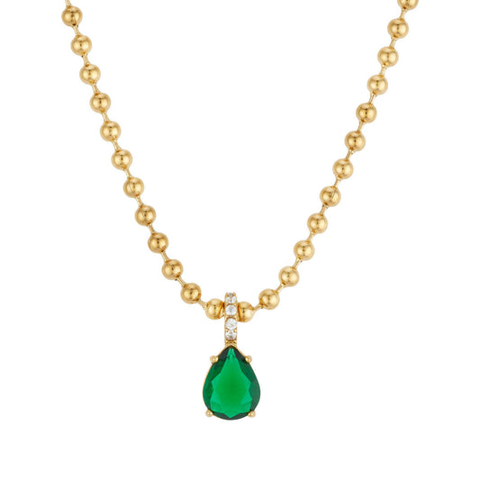 Over & Over Gold Stainless Steel Emerald Pear Beaded Chain Necklace