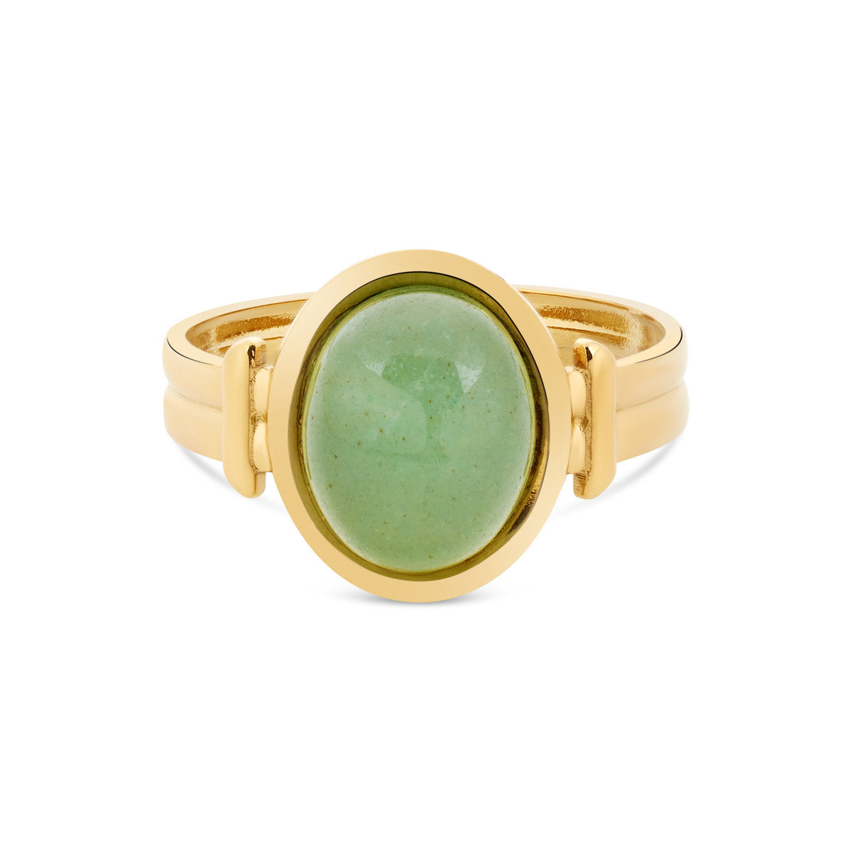 Over & Over Gold Stainless Steel Green Bezel Ribbed Ring
