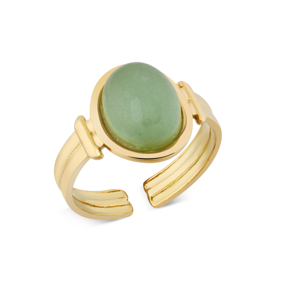 Over & Over Gold Stainless Steel Green Bezel Ribbed Ring