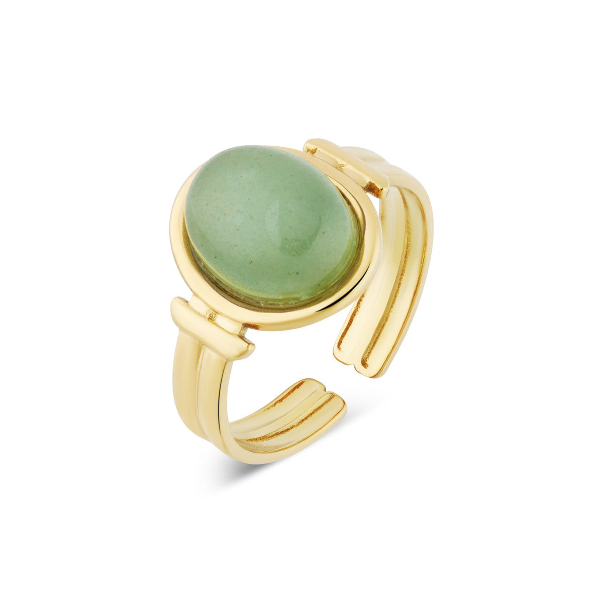 Over & Over Gold Stainless Steel Green Bezel Ribbed Ring