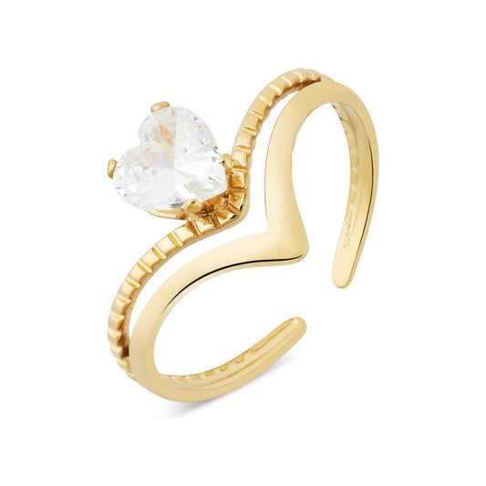 Over & Over Gold Stainless Steel Heart Wish Adjustable Ring