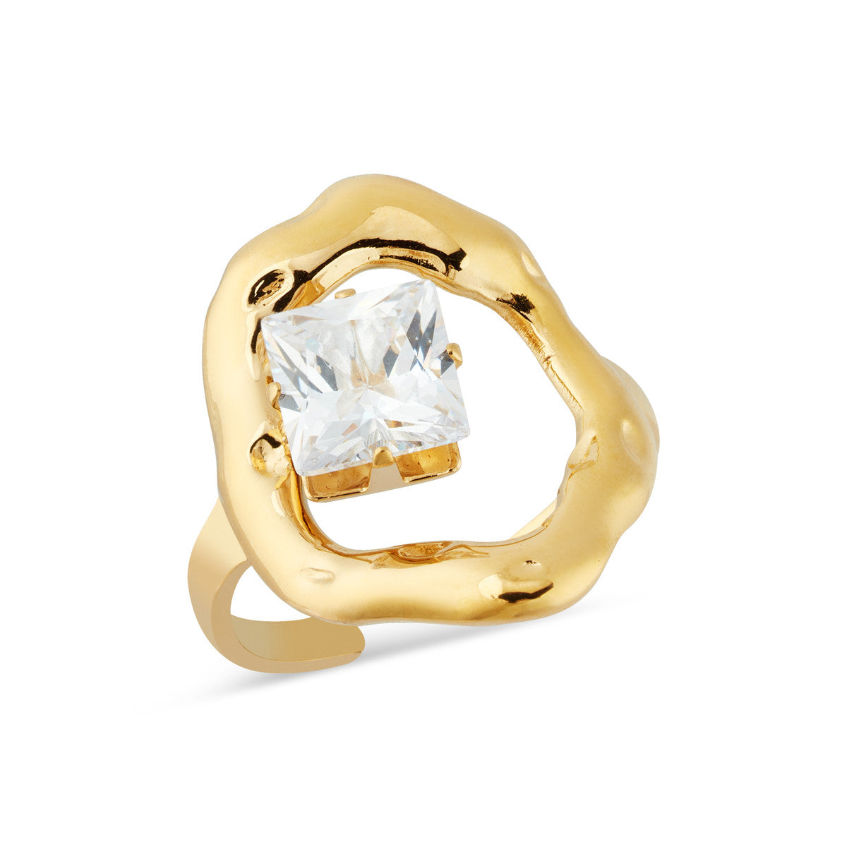 Over & Over Gold Stainless Steel Molten Openwork CZ Ring