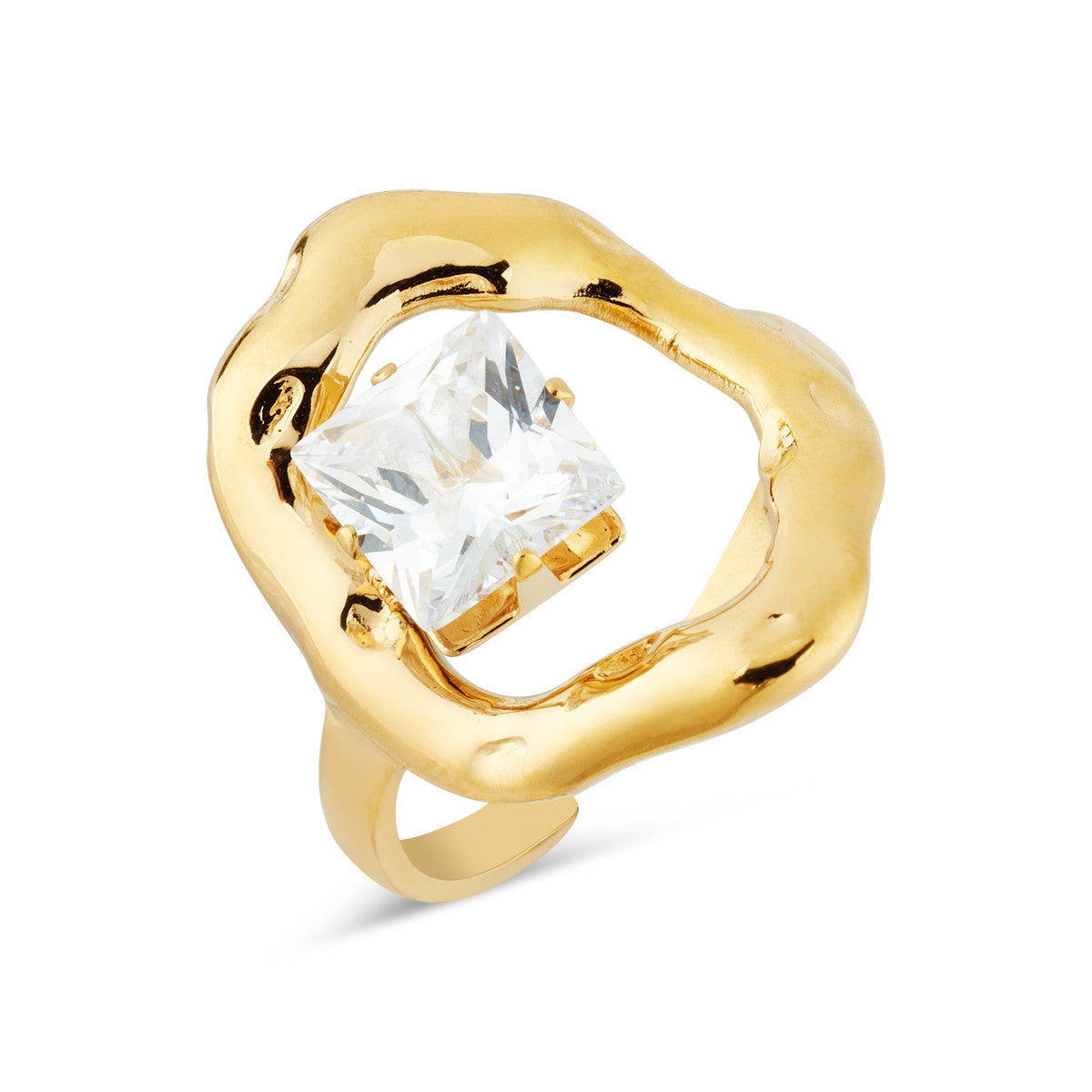 Over & Over Gold Stainless Steel Molten Openwork CZ Ring
