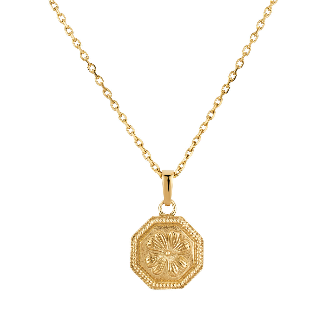 Over & Over Gold Stainless Steel 14k Hexagonal Clover Necklace